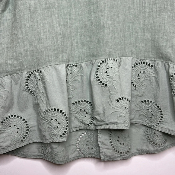 TEREZO Millennio 100% Italian Linen Mixed Media Perforated Eyelet Boho Blouse - Picture 5 of 10